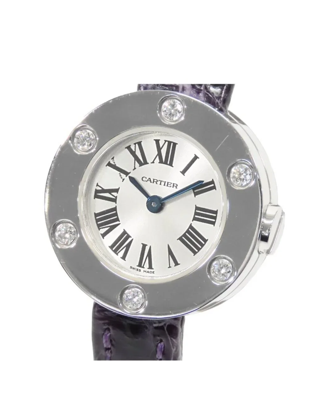 Cartier Love Watch Silver 18k White Gold Leather Diamond Quartz